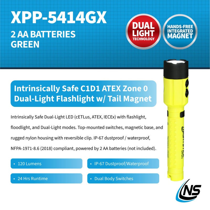 Nightstick XPP-5414GX Intrinsically Safe Dual-Light Flashlight w/Magnet-2 AA (not Included) -Green-UL913 / ATEX, Multicolor - Image 2